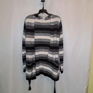 Calvin Klein Monochrome Black Cream Striped Cardigan Womens Size Med #62